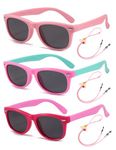 ROCF ROSSINI Pack of 3 Flexible Kids Sunglasses Polarized Sun Glasses Girls Boys Shades UV400 Protection Eyewear for Age 2-8 (Pink+Pink/Cyan+Fuchsia/Pink)