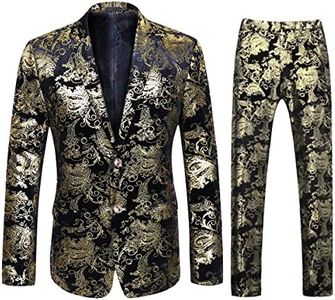 Cloudstyle Men's Dress Suit Single-Breasted 2 Pieces Slim Fit 2 Buttons Suits,Golden,Small