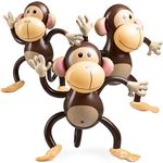 Large Inflatable Monkey (Pack of 3) 27-Inch Monkeys for Baby Shower, Safari, Jungle Theme Party Decorations, Blow Up Animal Party Favours and Decorations for Kids and Toddlers