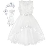 Sunny Fashion Flower Girls Dress Off-White Princess Crown Dress Up Party Size 12 Years