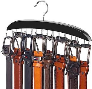 Belt Hanger, 14 Hooks Belt Holder for Closet, Wooden Tie/Belt Rack for Storage, 360°Rotating Belts Organizer for Closet Space Save Organizer for Tie, Tank Top, Scarf-Black Wood with Chrome Hooks