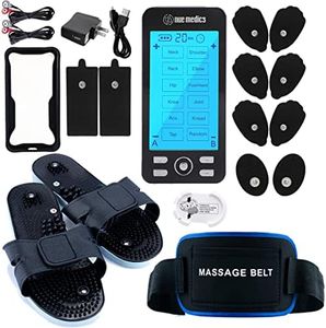 NueMedics Rechargeable Tens 24 Muscle Stimulator Complete Set + Flex Snap on Belt for Lower Back + Slippers Pain Relief Therapy Muscle Recovery Neuropathy,Arthritis, Bursitis, Tendonitis, Sciatica