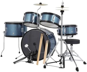 GarveeLife 5 Piece Kids Drum Set, Junior Drum Kit with Bass Drum, Tom, Snare Drum, Hi-Hat, Cymbal and Drum Pedal, Full 16in Youth Drum Set with Drumsticks and Drum Stool for Boys and Girls, Blue