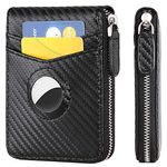 AirTag Wallet, Huztencor Mens Wallet Zipper RFID Slim Leather RFID Credit Card Wallet with Built-in Case Holder for Apple AirTag Carbon Fiber Black