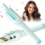 Auto Hair Curler, Automatic Curling Iron with 4 Temperature & 3 Timer, Automatic Shut-Off, Anti-Scald, Anti-Tangle Rotating Curling Wand for Hair Styling, Blue