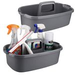 Cleaning Caddy Organizer with Handle, Gray Plastic Bucket for Cleaning Supplies Products, Cleaning Tool Storage Tote, 2 Pack