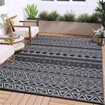 GAOMON Waterproof Outdoor Rug 6x9 Reversible Patio Rug Geometric Rug RV Camping Rug-Plastic Straw Rug Large Floor Mat and Rug for Backyard, Deck, Picnic, Beach, Trailer, Black&White