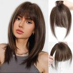 Bangs Hair Clip in Bangs Human Hair Clip on Fringe Human Hair Extensions Hair Toppers for Thinning Hair Women Real Hair 360°Clip on Bangs for Daily Wear Medium Brown(4#)