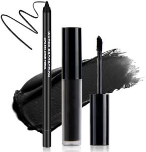 LZXLUKGIR Black Lipstick Halloween Black Lip Liner Lip Kit,Matte Black Lipstick Long Lasting Smudge Proof,Velvet Black Lip Gloss Lip Stain,Non Stick Cup Black Liquid Lip Stick and Lip Pencil for Women