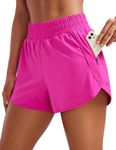 CRZ YOGA Women's High Waist Dolphin Running Shorts - 3'' Mesh Liner Quick Dry Athletic Gym Workout Shorts with Zipper Pocket Hibiscus Purple Medium