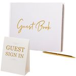 Guest Book for Wedding - Registry Sign-In Book for Reception, Engagement, Birthday, Baby Shower - White Guestbook with Pen & Gold Foil Hardcover - 7" x 9" (100 Pages)