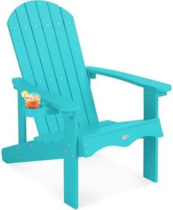Y&M Adirondack Chair, Aruba Blue Fire Pit Chairs, Outdoor Patio Chairs with Cup Holder, Weather Resistant HDPE Wooden Textured Patio Chairs, Perfect for Garden, Lawn, Deck, or Poolside