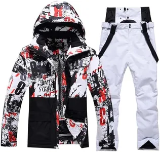 RIUIYELE Men's Ski Jacket and Pants Set Winter Heated Coat Hooded Outdoor Skiing Snowboard Suit for Men (White, S)