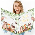 Giant Baby Shower Greeting Card 22 x 14 inch Big Woodland Animals Baby Shower Decorations Card Large Sage Green Baby Plastic Card Gift for Girl Boy Neutral Party Supplies Gender Reveal Party Decor