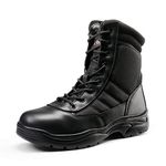 NORTIV 8 Men's Military Tactical Work Boots Side Zipper Leather Motorcycle Combat Boots, Black-Winter, 15