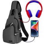 Sling Bag Crossbody Backpack for Women Men Chest Bag Hiking Bag with USB Charging Port for Walking Camping Biking Travel Sports Running Cycling, Grey