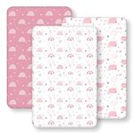 FIEMOL Next to Me Crib Sheets 85x51cm Fitted, 3 Pack Baby Cot Sheets, Ultral Soft & Silky Smooth Microfiber Bedside Crib Fitted Sheets Pink Rainbow
