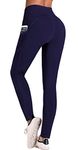 IUGA High Waist Yoga Pants with Pockets, Gym Leggings for Women Tummy Control, Workout Leggings for Women 4 Way Stretch Dark Blue