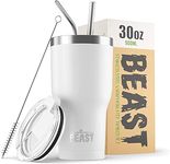 Beast 30 oz White Tumbler Stainless Steel Insulated Coffee Cup with Lid 2 Straws Brush & Gift Box by Greens Steel (30 oz, Arctic White)