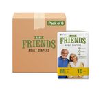 Friends Easy Adult Diaper M Size Tape | 60 Count (Medium) | Waist 22.44 – 39.37 inch | Unisex | Leakproof | Long Protection hours |Wetness Indicator | Odour Lock | Aloe Vera Extract & Anti-Bacterial Absorbent Core