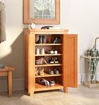 Hallowood Furniture Cotswold Oak Shoe Storage Cupboard with 2 Doors, Solid Tall Wooden Shoe Cabinet Rack, Fits 15 Pairs Footwear, Medium Oak Display Cabinet for Hallway, Kitchen or Living Room
