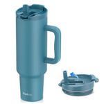 Zukro 50 oz Tumbler With Handle and Straw, Leak Proof Large Triple Vacuum Insulated Stainless Steel Cup with Sip/Straw Screw Lid, No Sweat Water Bottle Fit in Cup Holder, Keep Cold 34 Hours - Teal