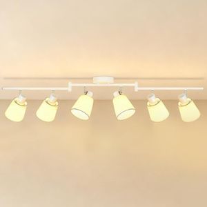 HiBay 6-Light Track Lighting Fixture Ceiling, Directional Modern White Fabric Track Spotlight Flush Mount for Kitchen, Dining Room, Living Room, E26 Base (Bulbs Not Included)
