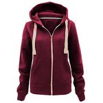 Parsa Fashions Ladies Plain Zip Up Hoodie Womens Fleece Hooded Top Long Sleeves Front Pockets Soft Stretchable Comfortable (Wine/2XL UK-16)