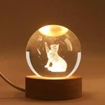 Neioaas 6cm 3D Cat Crystal Ball Light-3 Color LED Animal Glass Ball Plug-in Night Light with Control LED Wooden Base,3D Engraved Crystal Ball Light Decor, Gift for Kids Friends & Family(Cat)