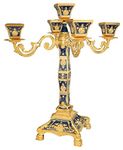 Dong Jiang Roselife 5 arms candel holder,5 arms Candelabra,European Style Metal Candle Holder for Home Wedding Christmas Party Decoration (Golden,Bronze,Blue,Red) (Blue)