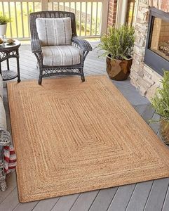 KEMA 3X5 Feet Handwoven Jute Braided Area Rug, Natural Yarn - Rustic Vintage Braided Reversible Rectangular Rug- Eco Friendly Rugs for Bedroom, Kitchen, Living Room, Farmhouse
