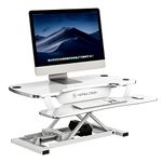 VersaDesk Power Pro | Touch Button Electric Height-Adjustable Desk Riser | Standing Desk Converter | Sit to Stand Desktop with Keyboard + Mouse Tray + White Board Surface ( All White, 36" X 24")