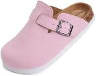 Torotto Kids Suede Clogs Cork Footbed Toddler Slippers with Arch Support & Adjustable Straps for Boys Girls Indoor & Outdoor (JC-Pink, 32)