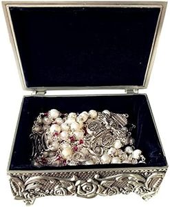elegantmedical HANDMADE Real Pearl lasso wedding rosary Cross Necklace Box