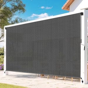 Outdoor Roller Shades for Patio, Gray 12' W x 8' H Cordless Patio Shades Roll Up Outdoor Blinds with Splicing Design, 90% UV Protection for Porch Gazebo Pergola