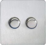 Schneider Electric Ultimate Screwless Flat Plate - Double 2 Way Dimmer Light Switch, Main and Low Voltage, 250W/VA, GU6422CSS, Stainless Steel