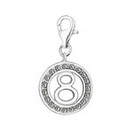 Quiges 925 Sterling Silver White Cubic Zirconia Lucky Number 8 Lobster Clasp Charm Clip on Pendant