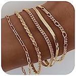 DEARMAY Gold Bracelets for Women 14K Real Gold Plated Filled Jewelry Sets for Women Trendy Dainty Stackable Paperclip Rope Snake Box Figaro Chain Bracelets Pack Costume Fashion Gifts for Womens