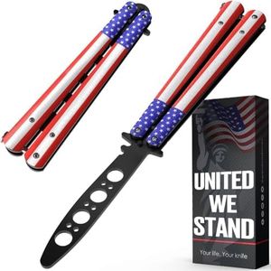 Butterfly Knife Trainer - American Patriot Balisong Trainer - Practice Training Butterfly Knife - Butterfly Knives NOT Real NOT Sharp Blade - USA Flag Toy Dull Fake Training Knife - CSGO K14 U