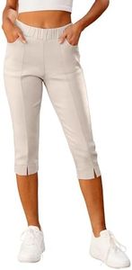 GRAPENT Lightweight Pants for Summer Women’S Capris Travel Clothes for Women Summer Casual Outfits for Women Split Hem Pants for Women Color Almond Milk Size S Small Size 4 Size 6