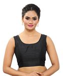 Madhu Fashion Women's Raw Silk Sleeveless Ready to Wear Saree Blouse (MF1921_Black_32)