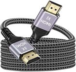 8K HDMI 2.1 Cable 10FT,48Gbps High Speed 8K60hz 4K 120hz 144hz Nylon Braided HDMI Cord Support eARC HDCP 2.2&2.3 3D SBTM HDR10+ Dolby HD/HDR/HDTV/PS5/PS4/Xbox Compatible for Roku TV/HDTV/PS5/Blu-ray