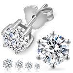 KRKC&CO Moissanite Stud Earrings, 14K Gold/White Gold Plated Earrings, 1CT-2CT D-Color VVS1, Brilliant Cut Big Diamond Silver Earring, Simple Earrings for Men(5.5mm-6Prong-White Gold Plated)