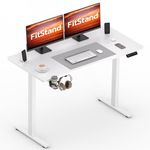 FitStand 110x60cm Electric Standing Desk ONE PIECE Desktop Sit Stand Desk Height Adjustable Desk Computer Desk PC Desk With Hooks and Memory Smart Pannel Suitable For Office And Home- White