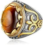 Dochais Retro Large Tiger Eye Stone Mens Ring Turquoise Vintage Ring for Men Oval Gemstone Stainless Steel Ring (Gold, V 1/2)