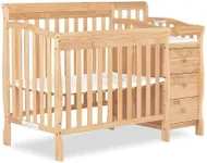 Dream On Me Jayden 4-in-1 Mini Convertible Crib And Changer in Natural, Greenguard Gold Certified, Non-Toxic Finish, New Zealand Pinewood, 1" Mattress Pad