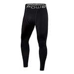 PowerLayer Boys' Running Football Tights Compression Base Layer Leggings - Black, 6-8 Years