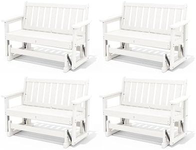 SERWALL Outdoor Glider Bench Set of 4, HDPE Weather-Resistant Swinging Bench for Backyard Garden Porch, White