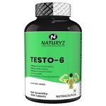 Naturyz Testo-6 Plant based Supplement For Men 2100mg per serving with Maximum Strength 1000mg Tribulus Terrestris, Safed Musli, Kaunj, Ashwagandha, Fenugreek & Panax Ginseng for Muscle gain, Stamina & Strength - 50 Tablets