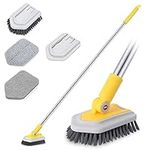 Lalafancy Shower Cleaning Brush with Locking Head, 3 in 1 Tub Tile Scrubber Brush with 46'' Extendable Long Handle Stiff Bristles Scouring Pads Microfiber for Cleaning Bathtub Shower Wall Bathroom